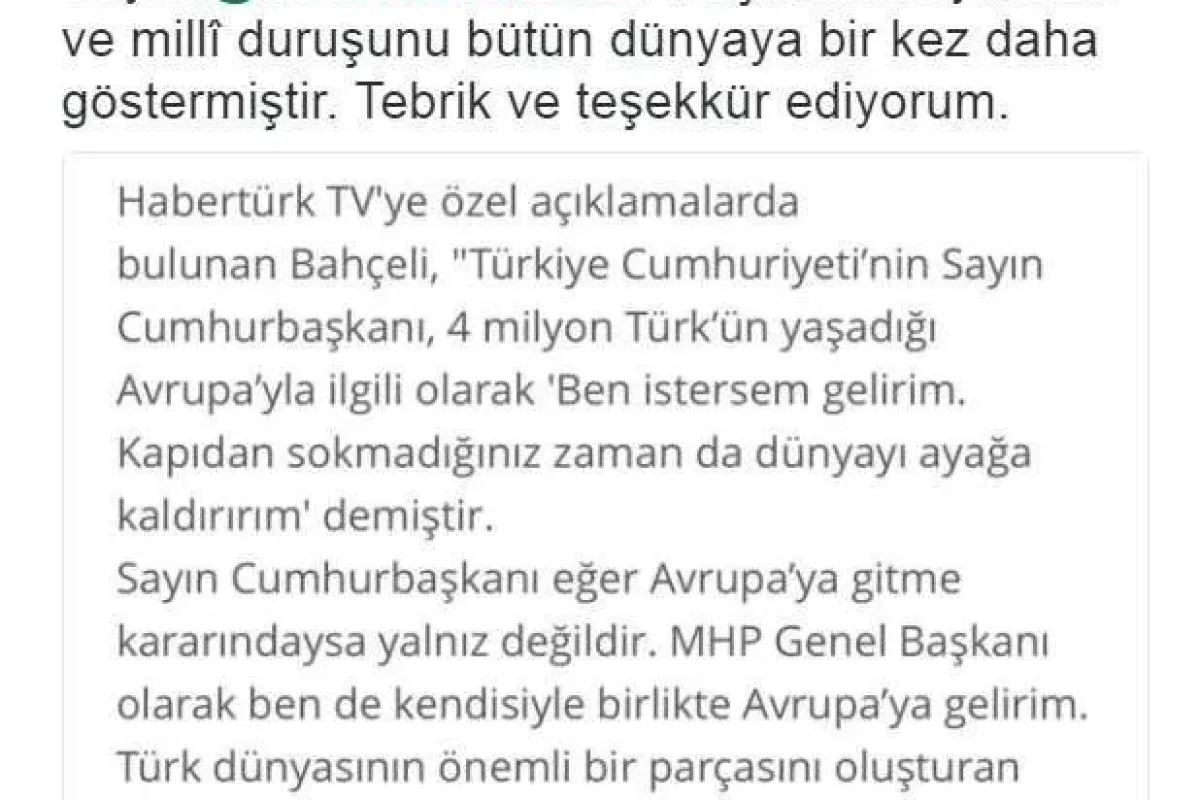 Cumhurbaşkanlığı sözcüsü kalından bahçeli paylaşımı