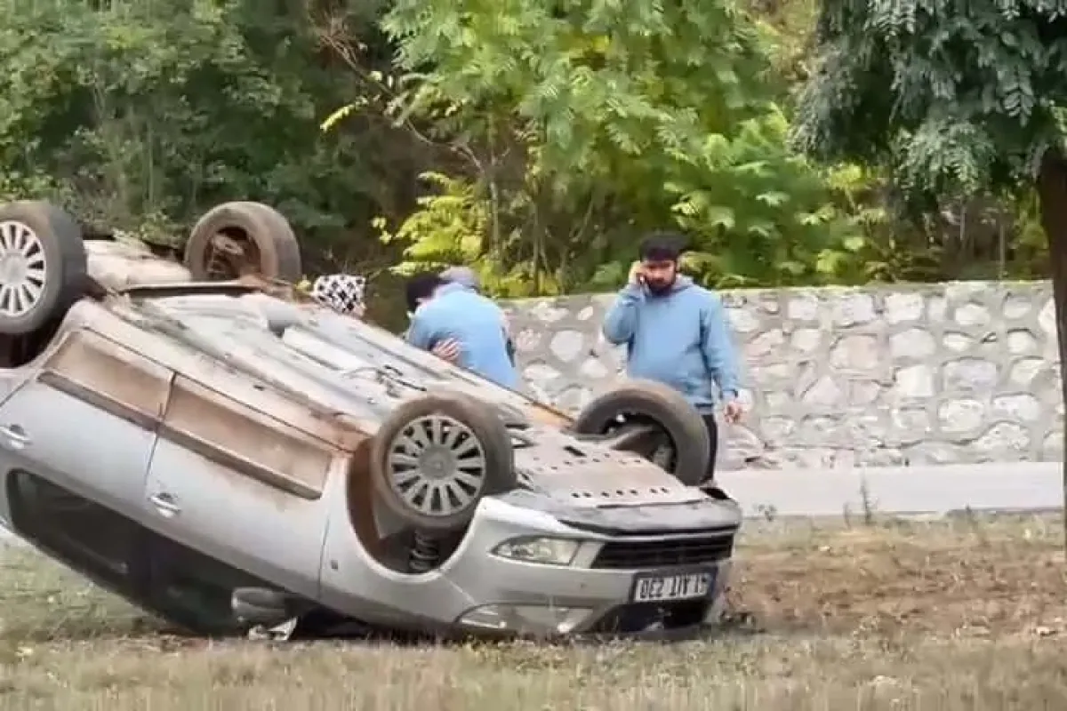 Kontrolden çıkan araç takla attı, genç çift hafif yaralandı