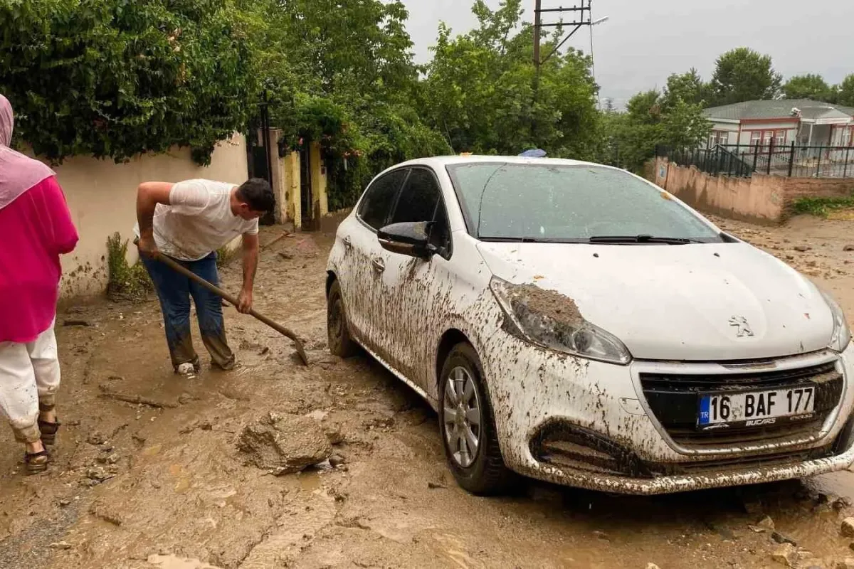 Bursada taşan dere araçları önüne kattı