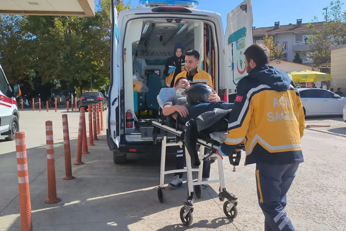İnegöl'de acile kaskıyla geldi!