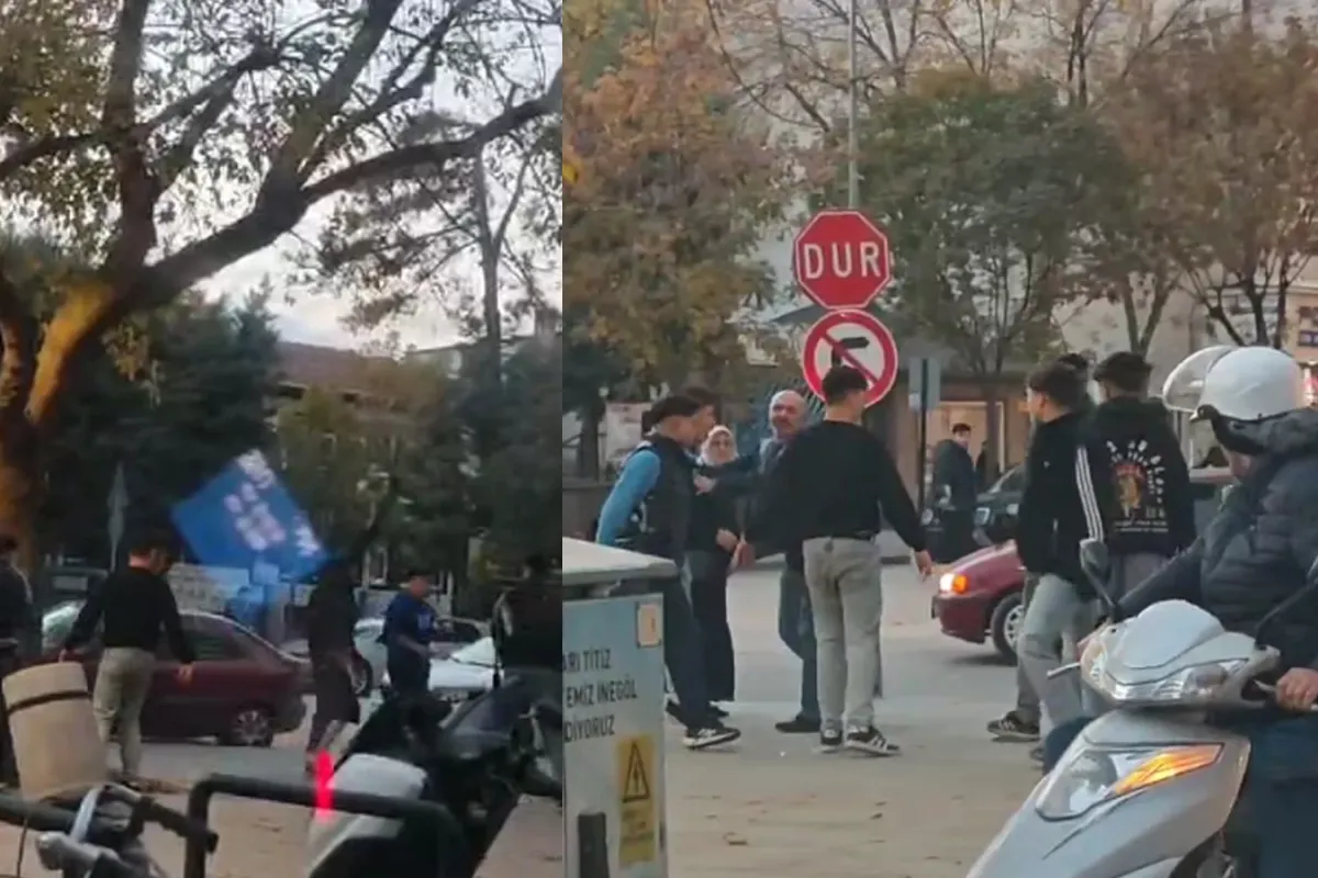 İnegöl'de gençlerin kavgası kameraya yansıdı