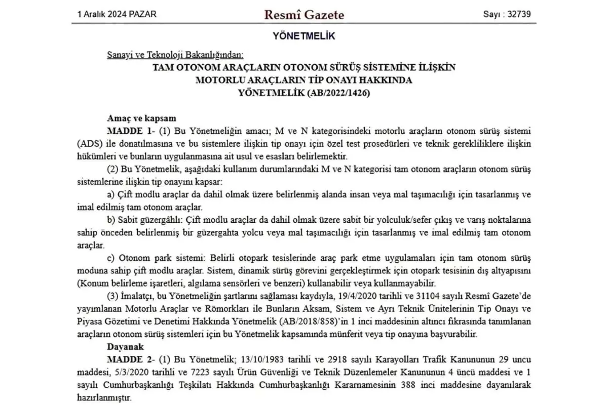 Sürücüsüz (Otonom) Araçlar İçin Yasal Altyapı Tamamlandı