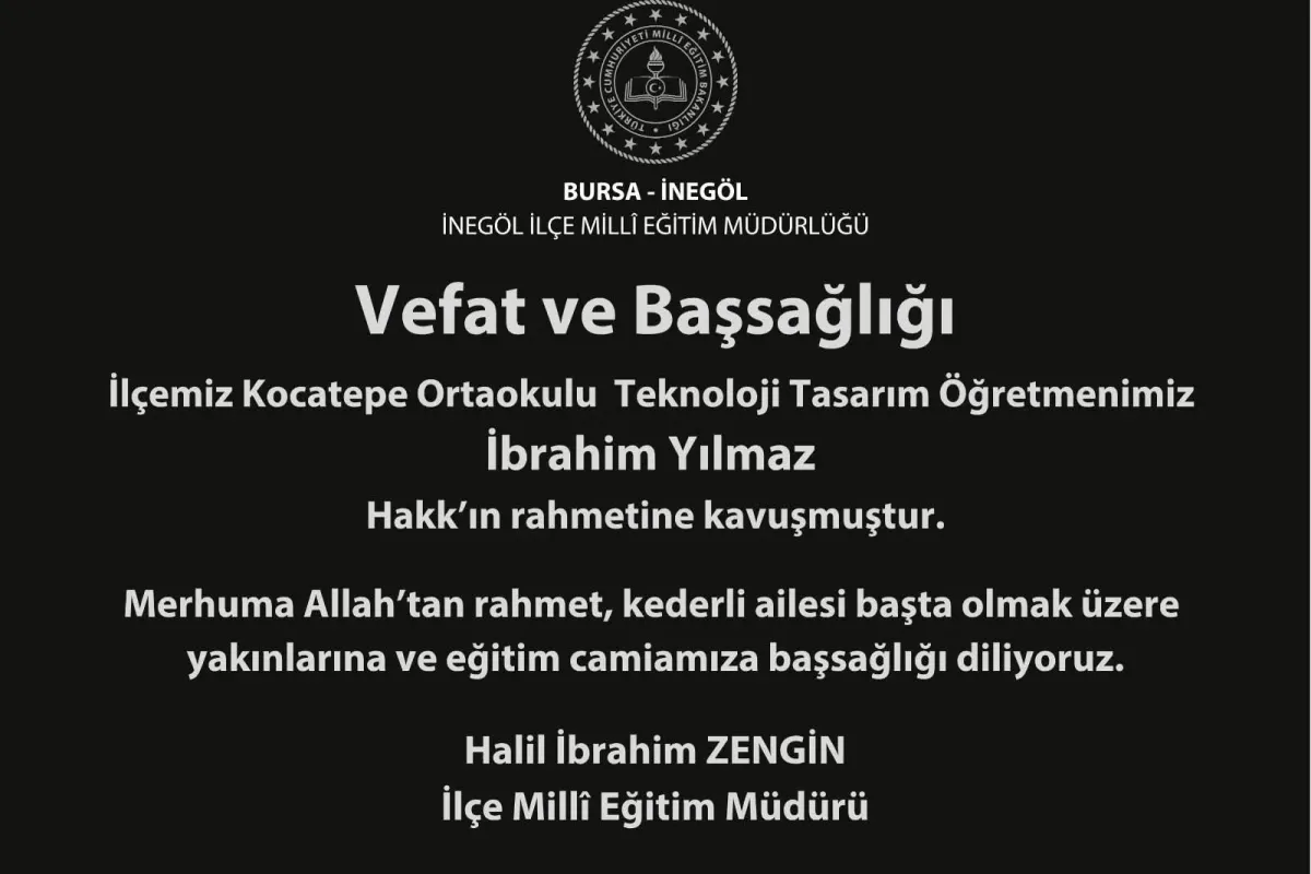 İnegöl eğitim camiasını yasa boğan ölüm!