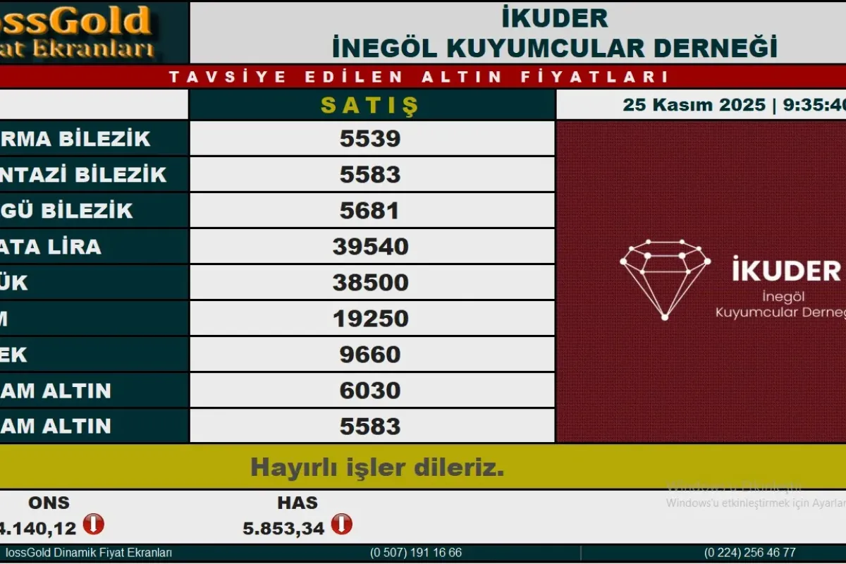 İnegöl Kapalı Çarşı güncel altın fiyatları (25 Kasım)