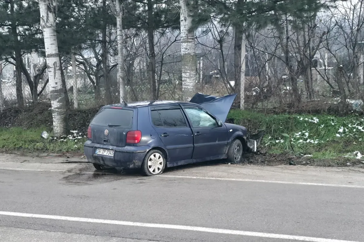 İnegöl'de kontrolden çıkan araç ağaca saplandı