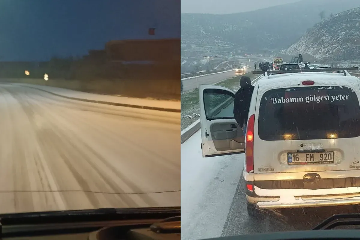 İnegöl’de yollar buz tuttu, araçlar ilerleyemedi