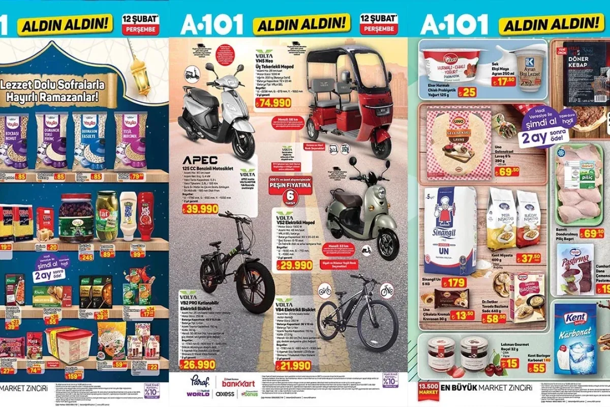 12 Şubat 2026 A101 aktüel kataloğu: TV, moped, küçük ev aleti