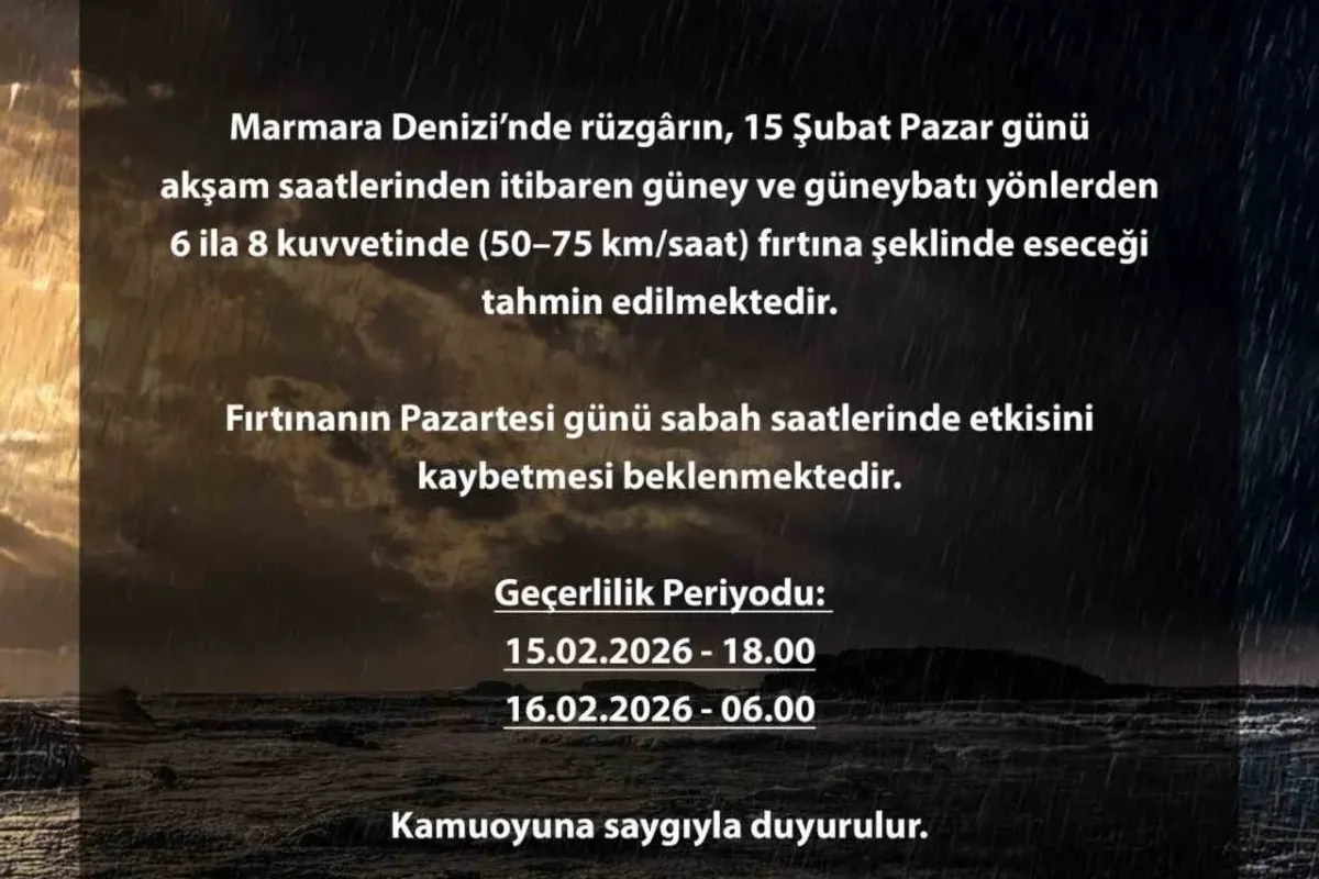 Bursa Valiliğinden Marmara Denizi için fırtına uyarısı