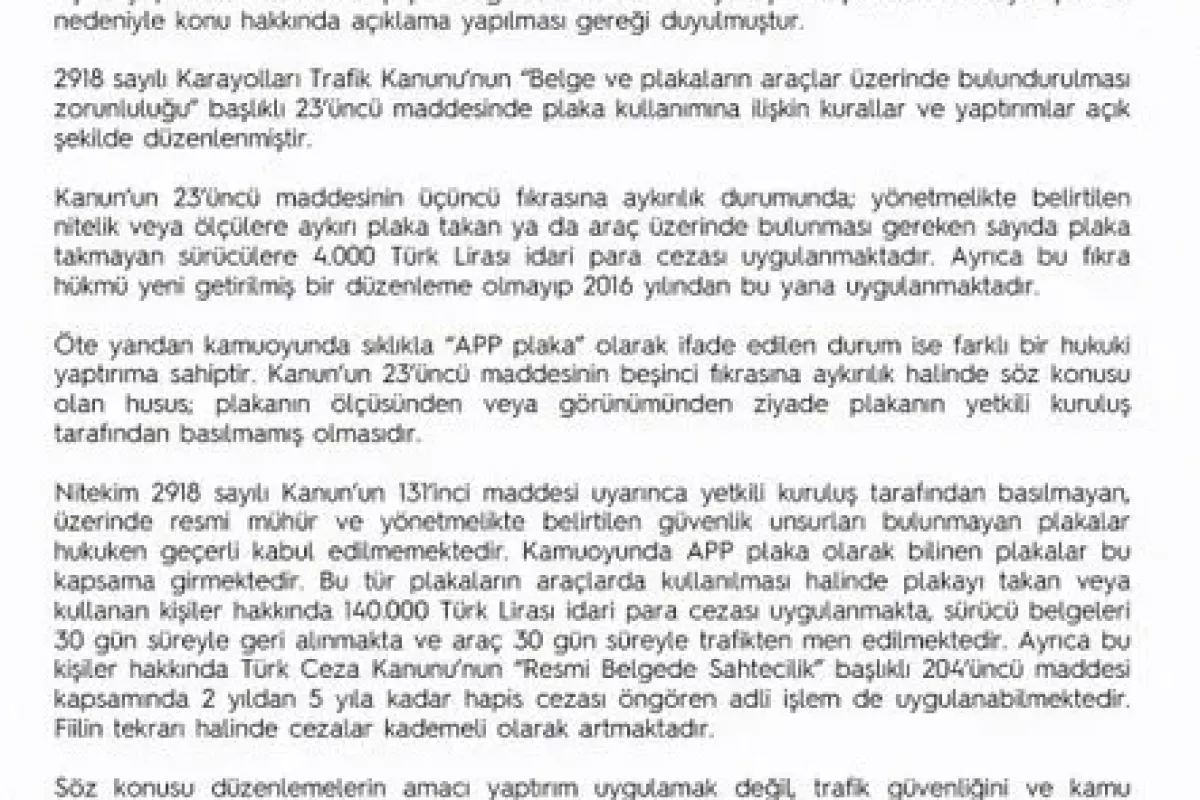EGM’den APP plaka uyarısı: 140 bin lira ceza ve men