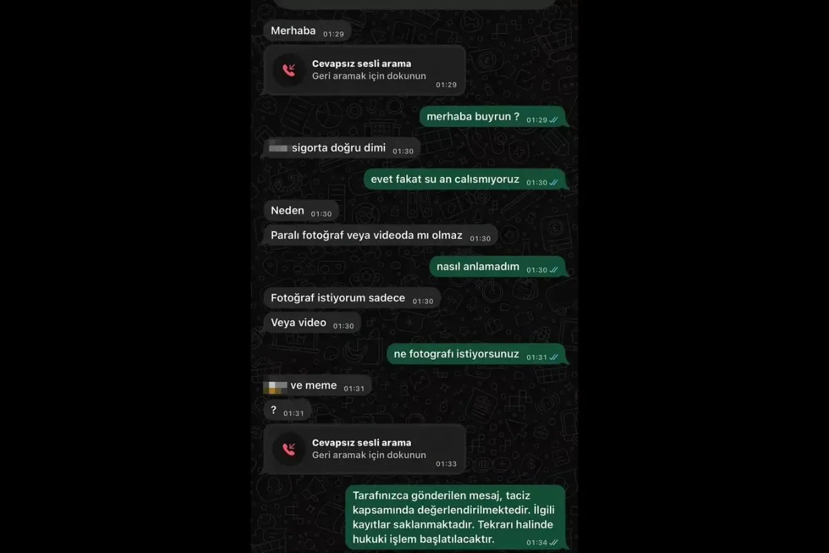 Sigortacıya gönderilen taciz mesajı gündem oldu