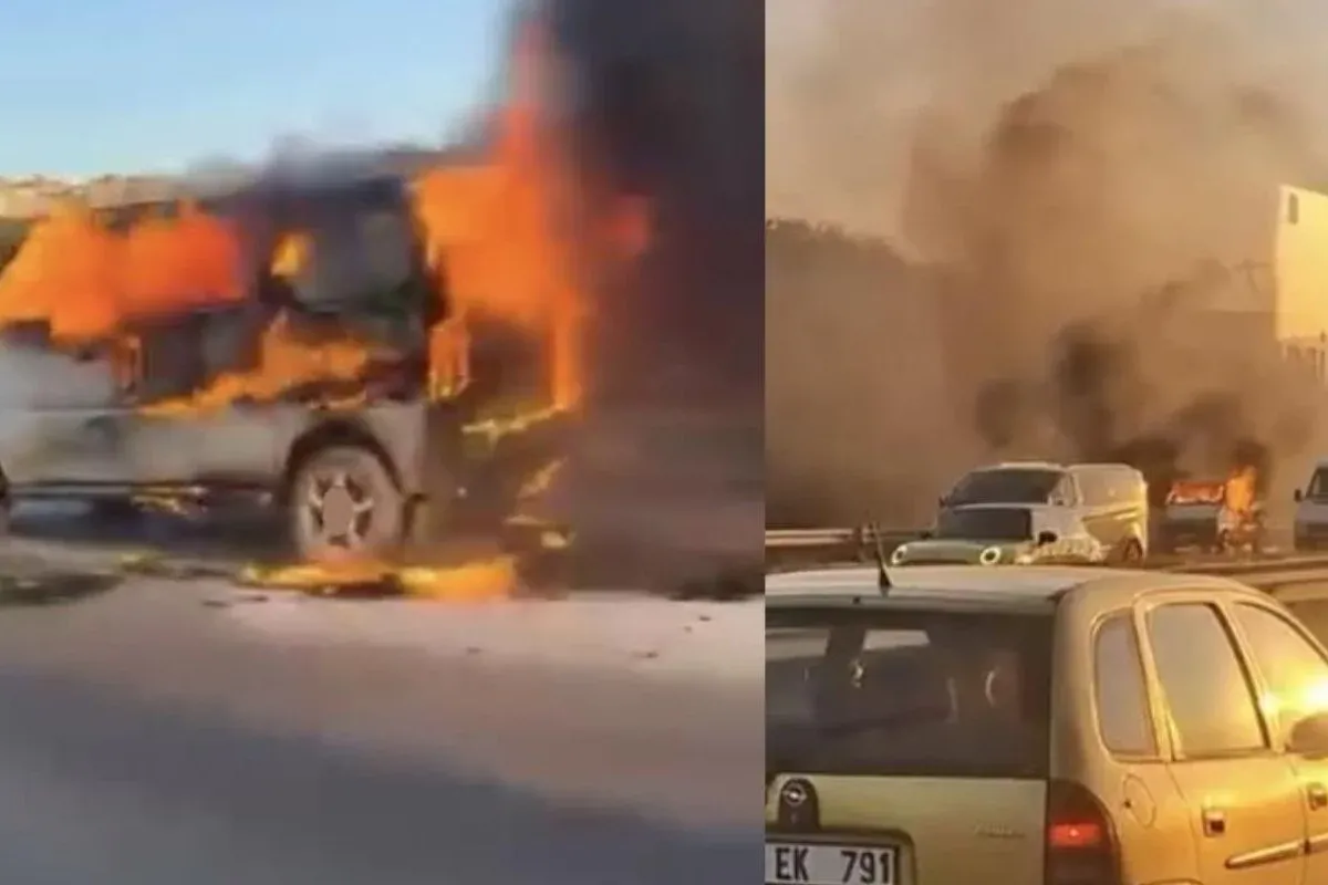 Trafikteki araç bir anda alev topuna döndü!