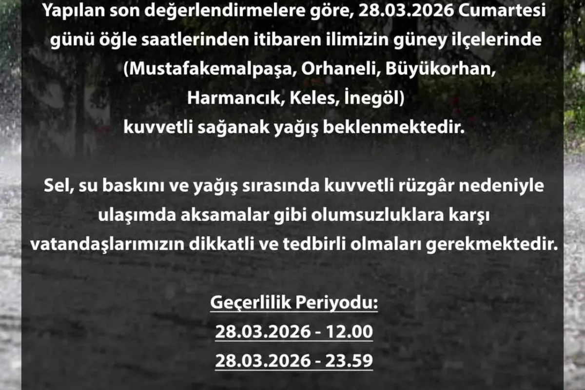 Bursa için sarı alarm: Kuvvetli yağış kapıda