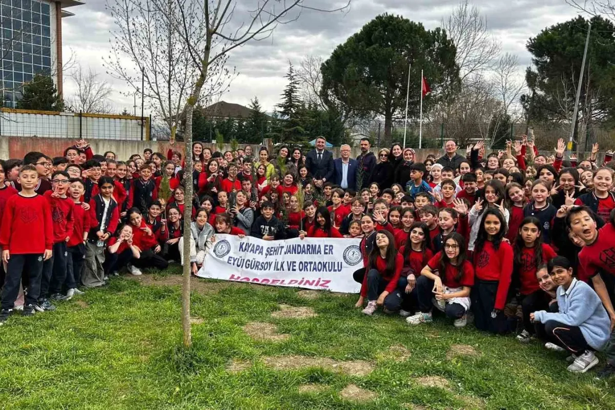 Bursa’da ilköğretim öğrencileri selvi fidanı diktiler