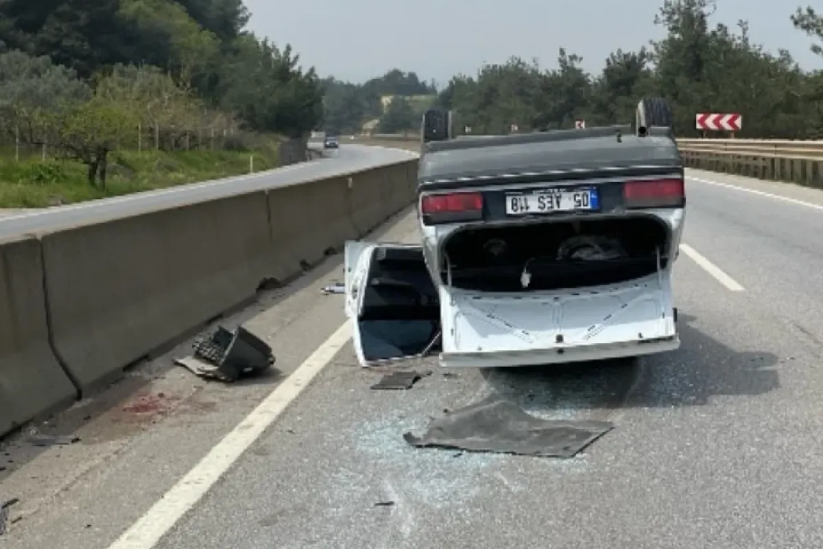 Kontrolden çıkan otomobil takla atıp ters durdu