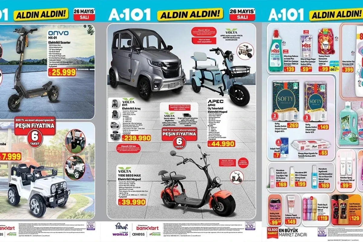 A101 26 Mayıs 2026 aktüel kataloğu: Elektrikli araç ve moped