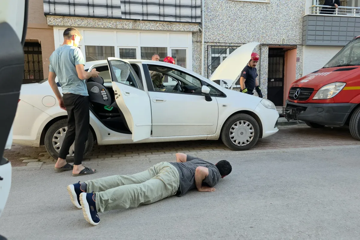 İnegöl'de park halindeki otomobile giren yılan paniğe yol açtı