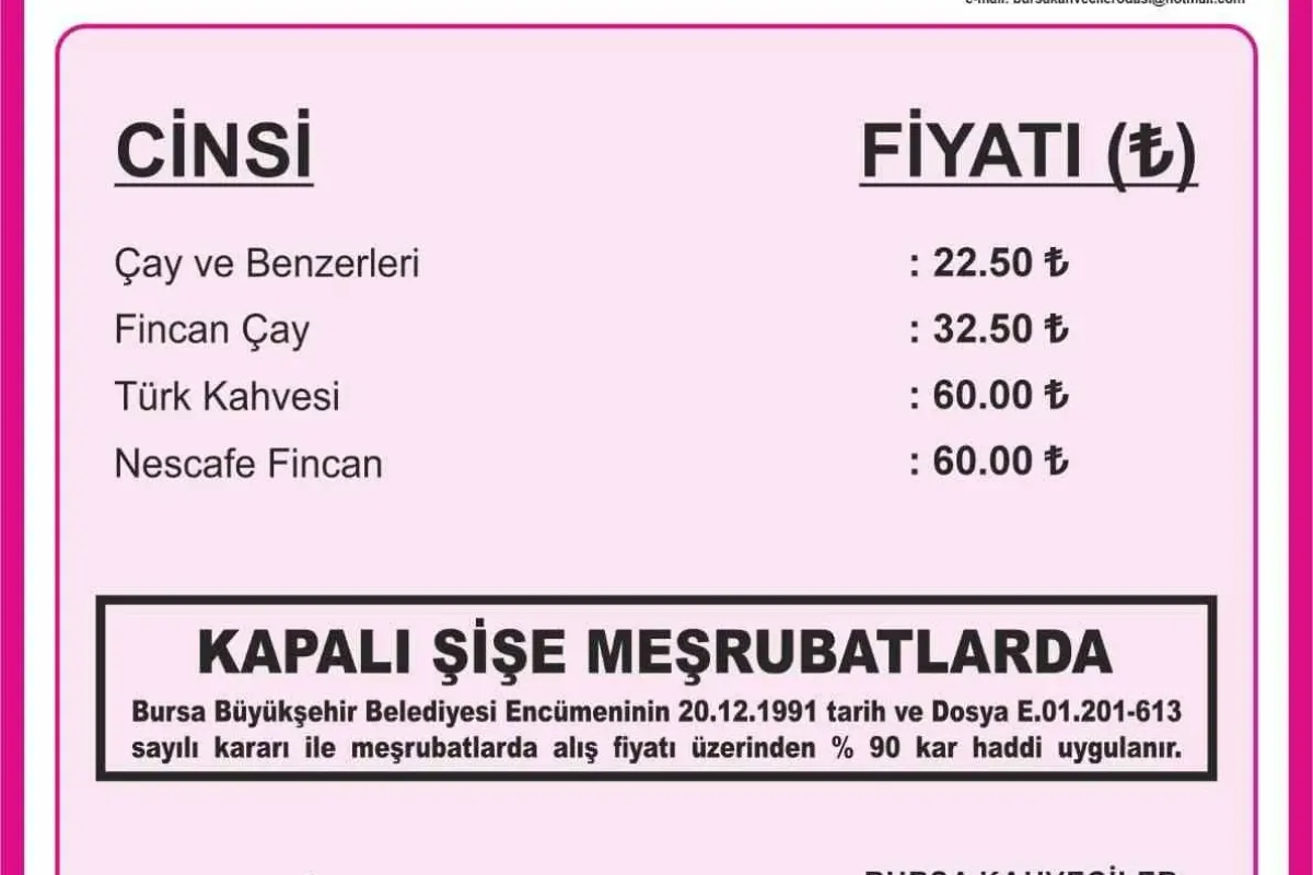 Bursa’da çay ve kahve fiyatlarına yüzde 30 zam