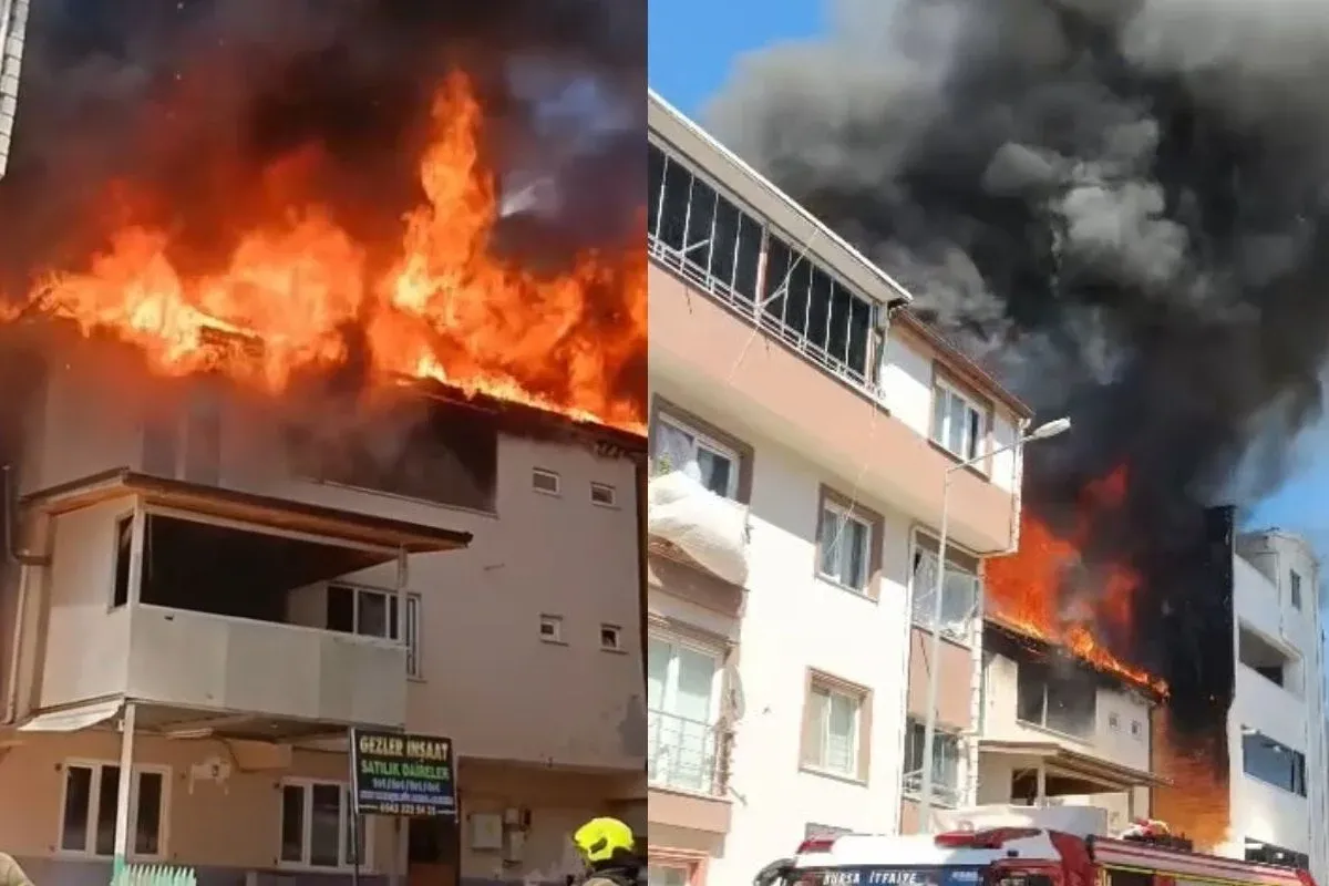 3 katlı binanın çatısı alev alev yandı