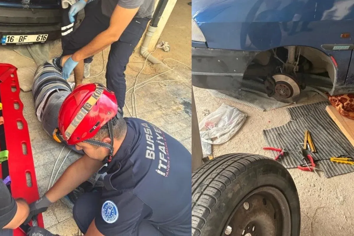 İnegöl'de korku dolu anlar! Aracın altında kaldı