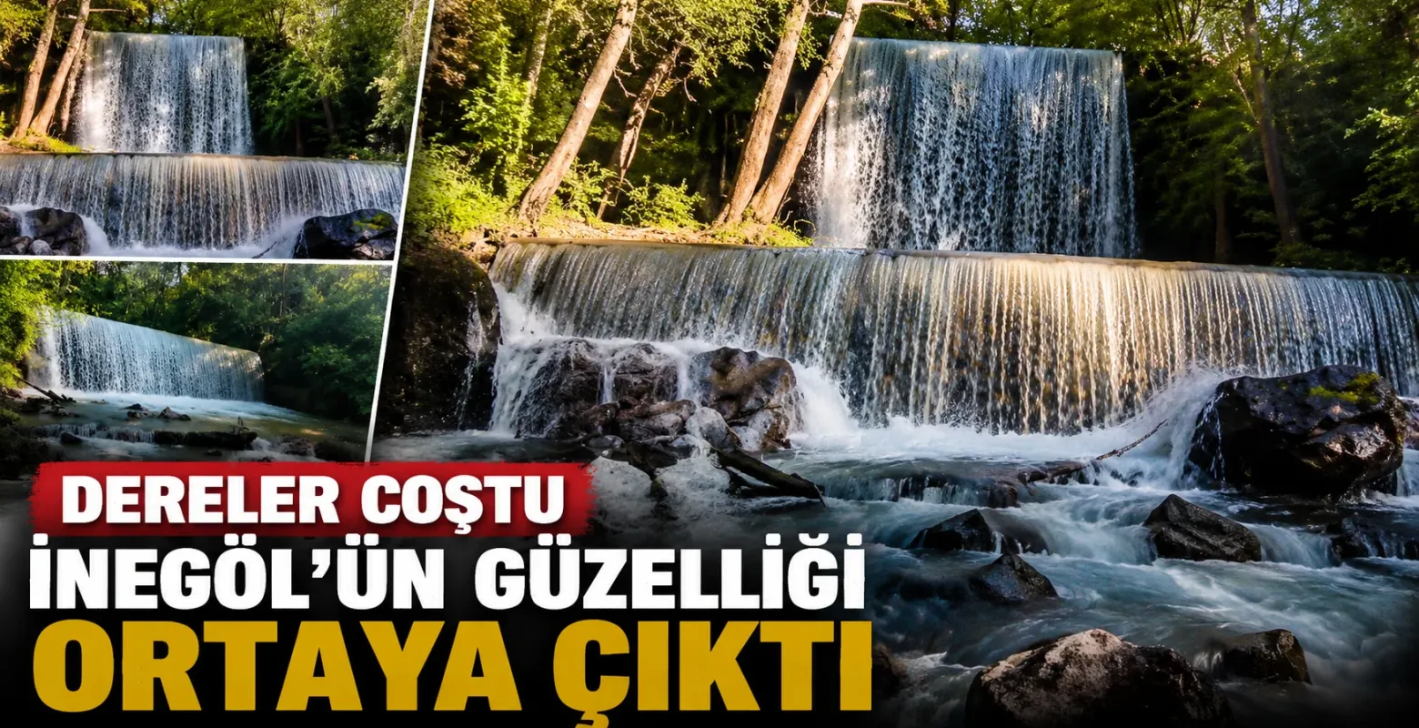 İnegöl Hacıkara Şelalesi'nde yağışlarla su debisi arttı