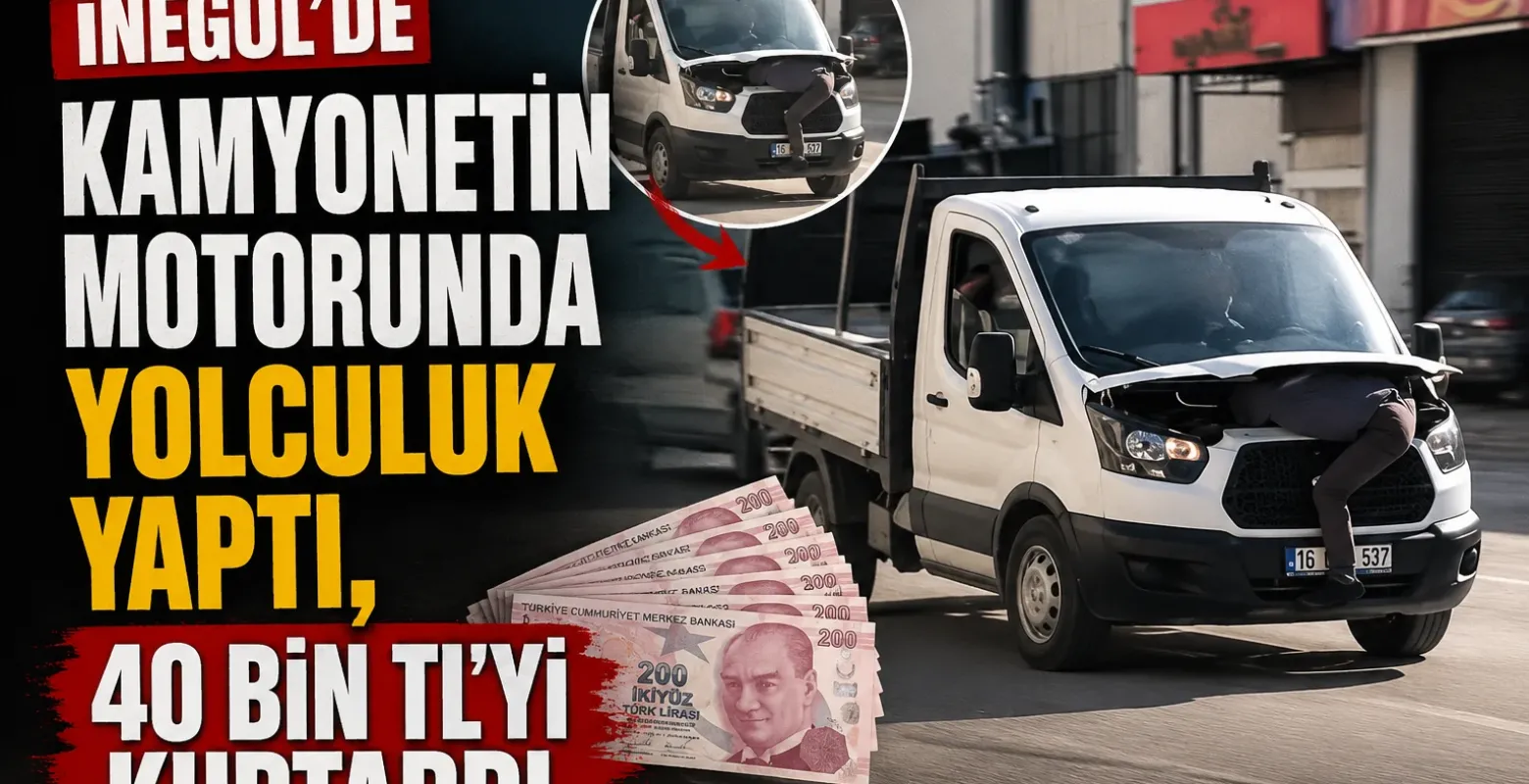 İnegöl'de kamyonetin motorunda yolculuk yaptı, 40 bin TL'yi kurtardı