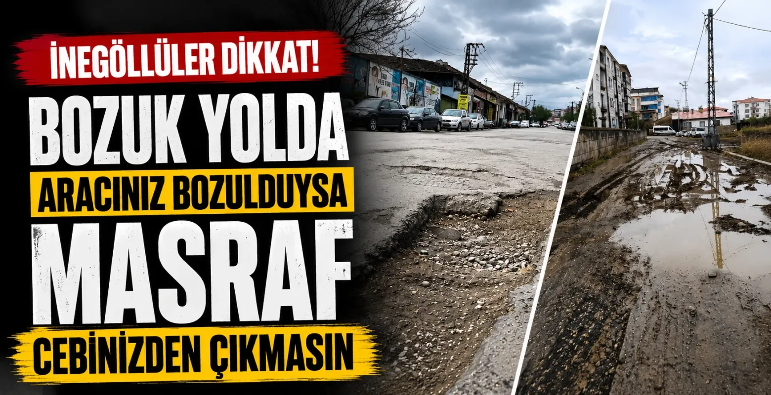 İnegöllüler dikkat! Bozuk yolda aracınız bozulduysa masraf cebinizden çıkmasın