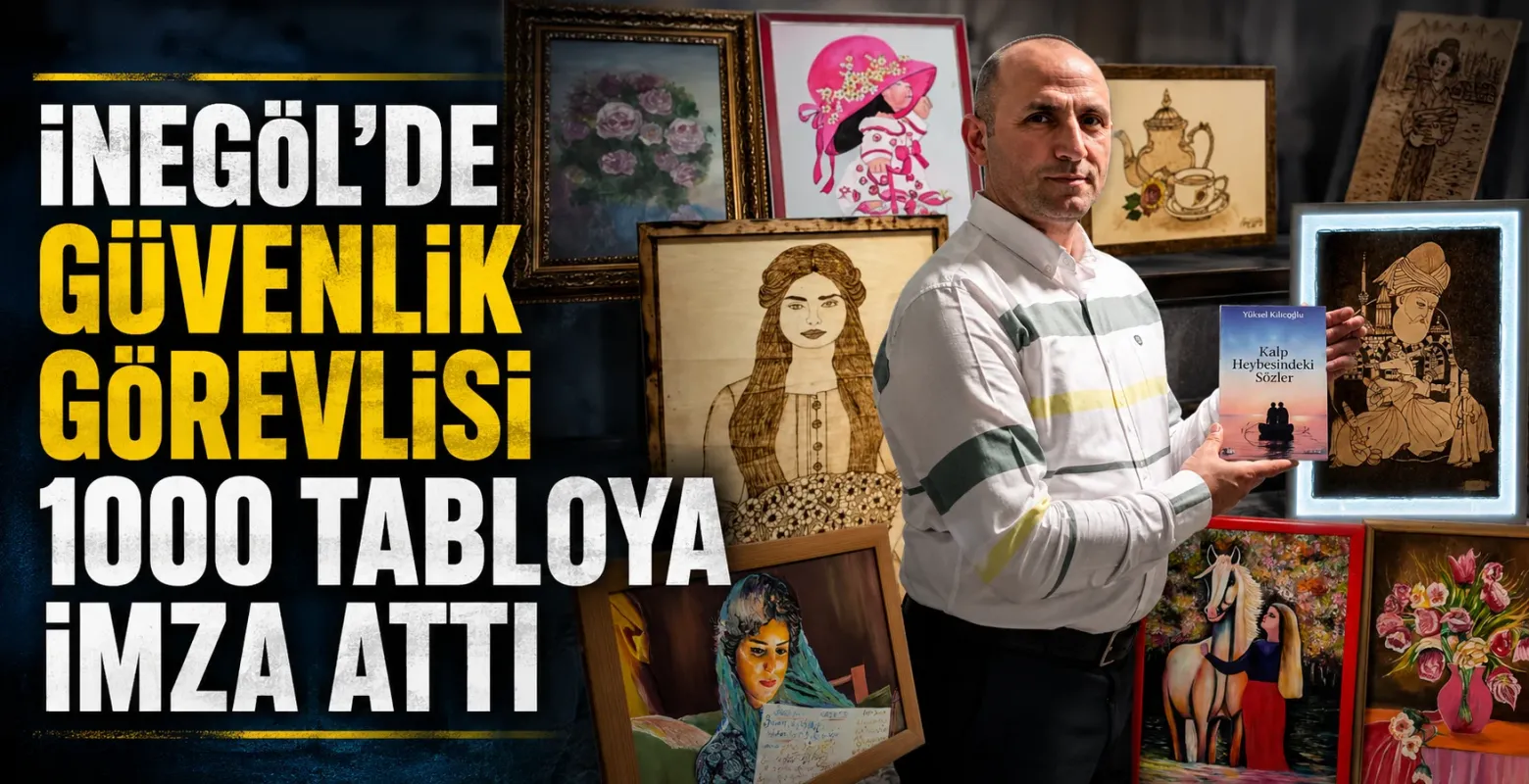 İnegöl’de güvenlik görevlisi 1000 tabloya imza attı