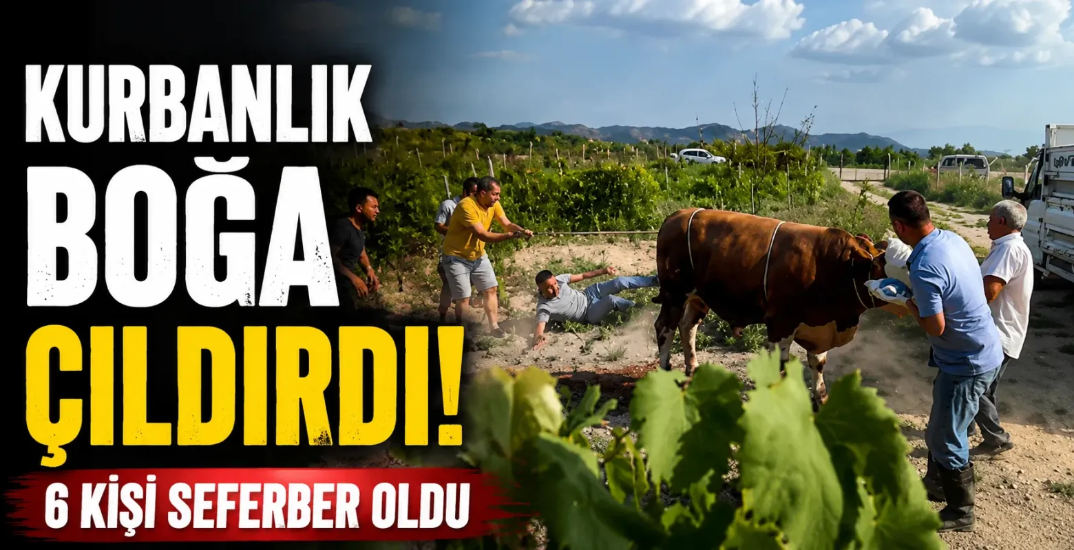 Kurbanlık boğa çıldırdı! 6 kişi seferber oldu