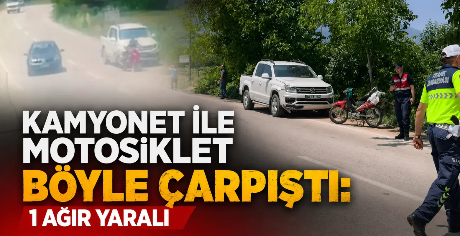 İnegöl’de sollama yapan kamyonet motosiklete çarptı: 1 ağır yaralı