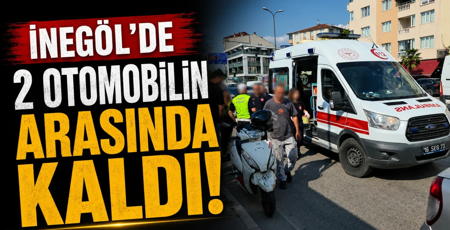 İnegöl'de 2 otomobilin arasında kaldı!
