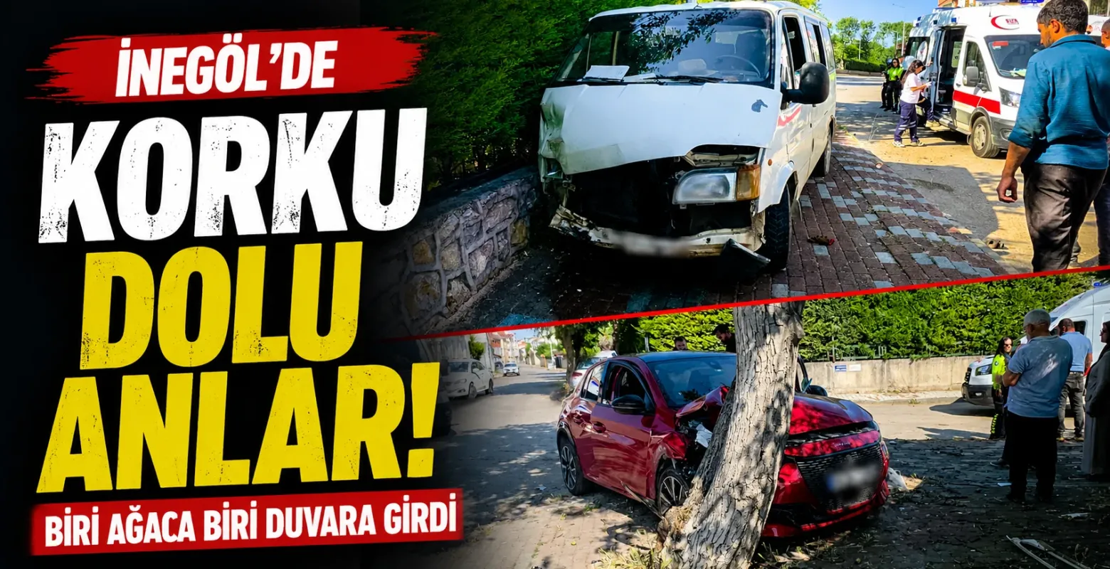 İnegöl'de korku dolu anlar! Biri ağaca biri duvara girdi
