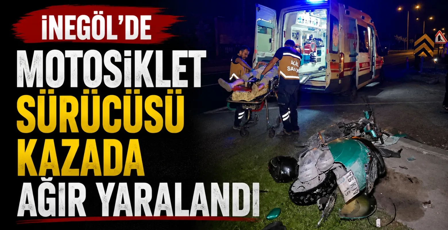 İnegöl'de Motosiklet sürücüsü kazada ağır yaralandı
