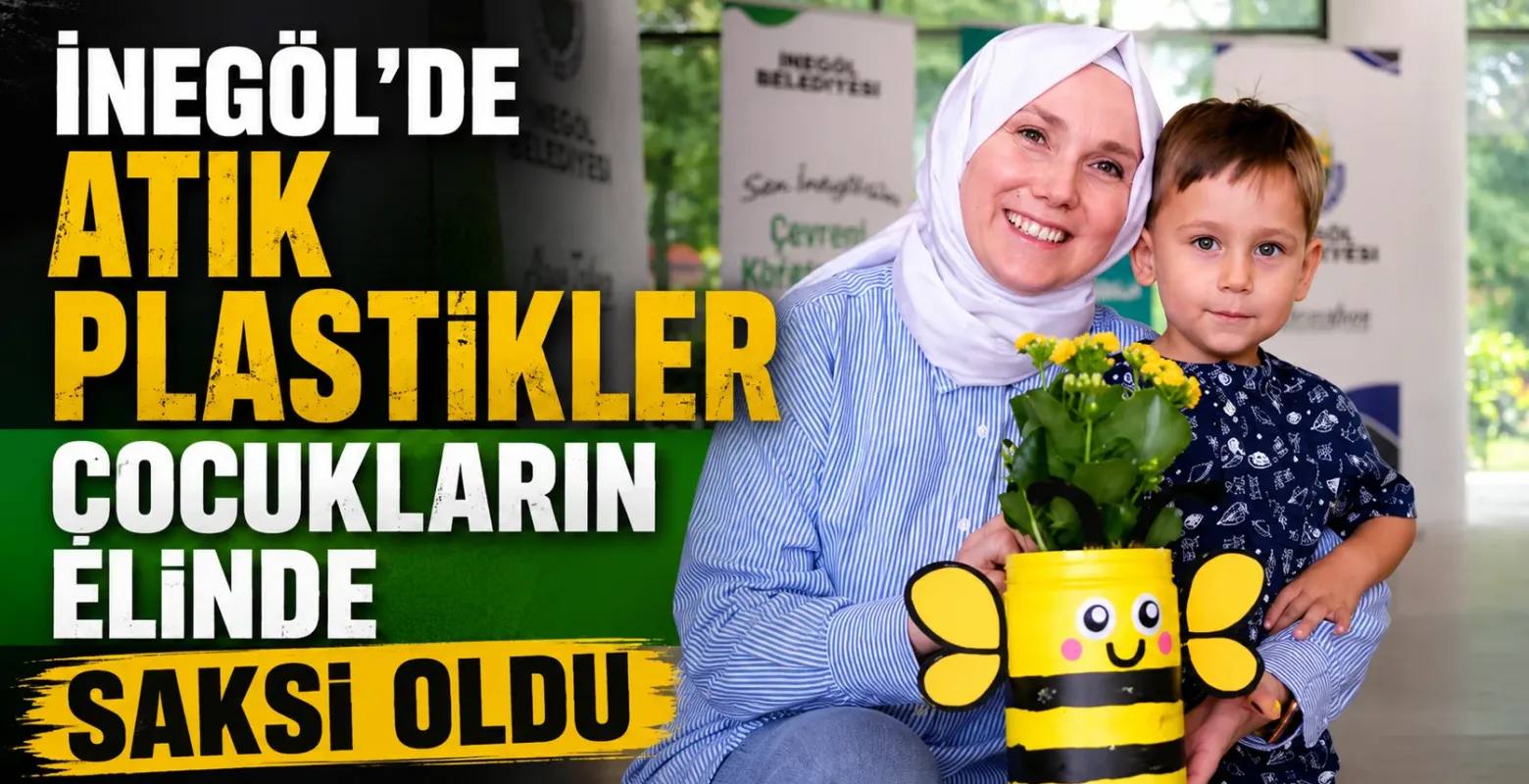 İnegöl’de atık plastikler çocukların elinde saksı oldu