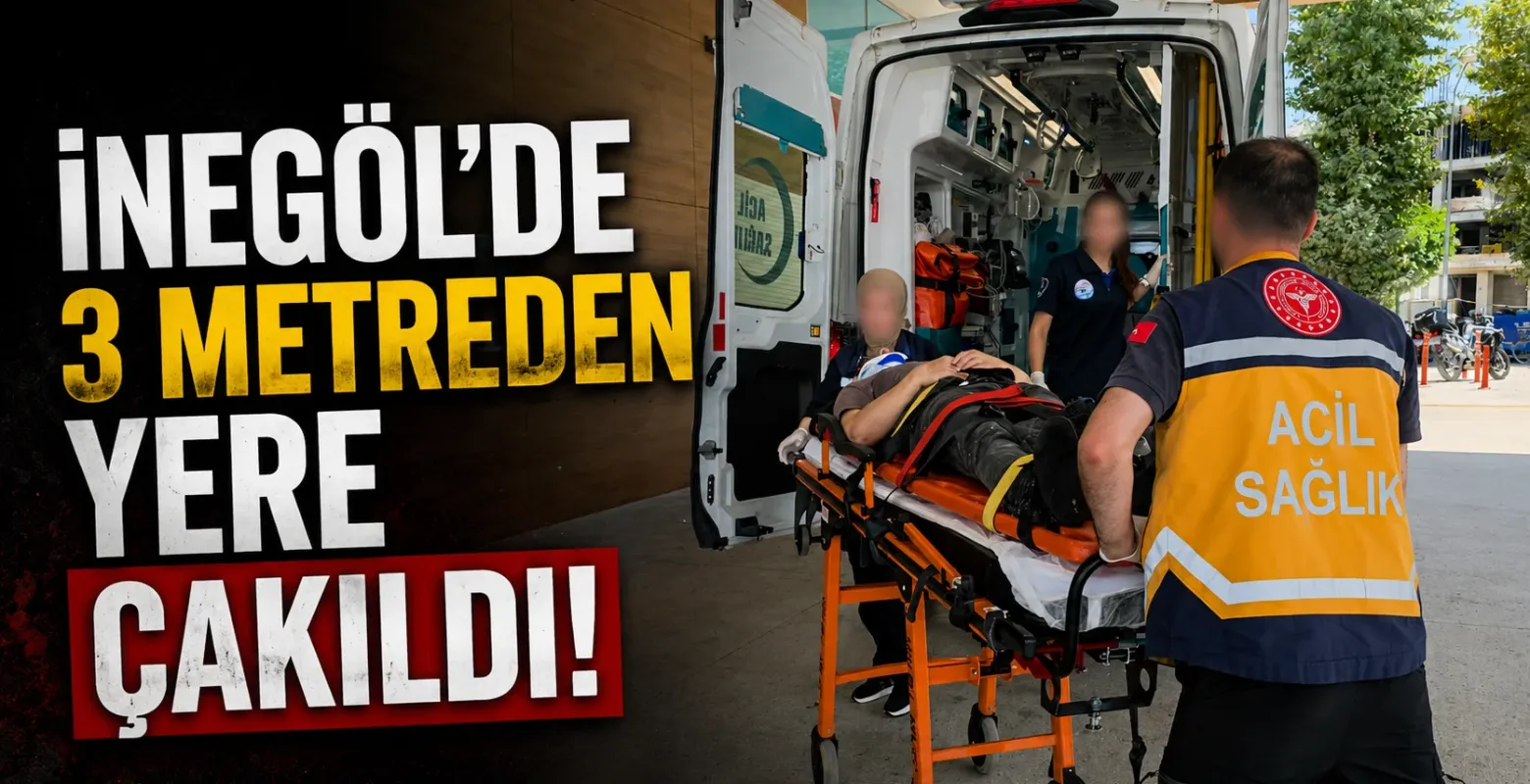 İnegöl'de 3 metreden yere çakıldı!