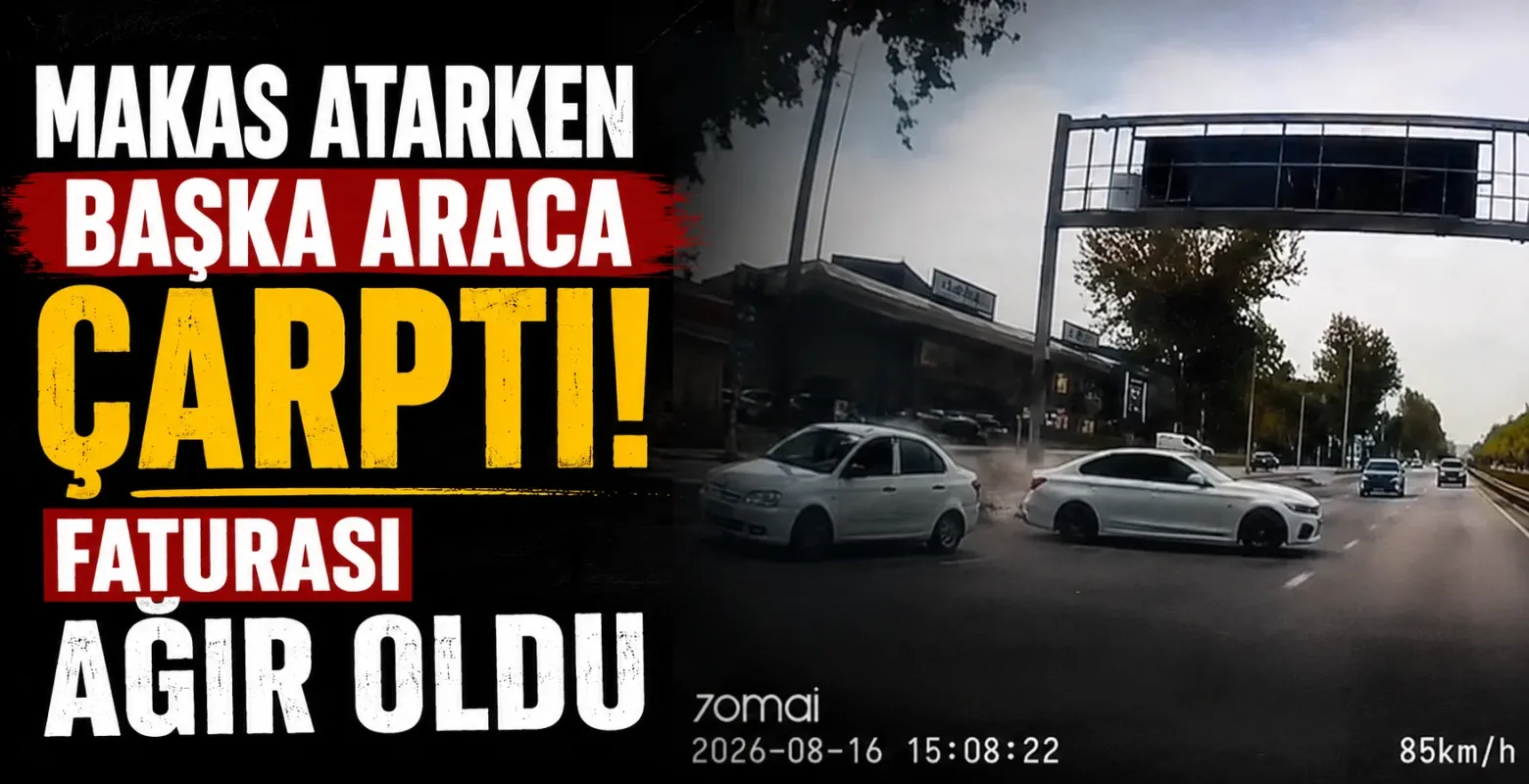 Makas atarken başka araca çarptı! Faturası ağır oldu