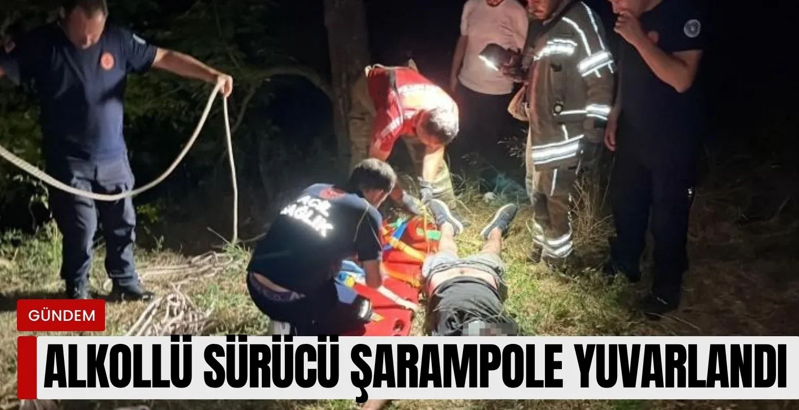 Alkollü sürücü şarampole yuvarlandı!
