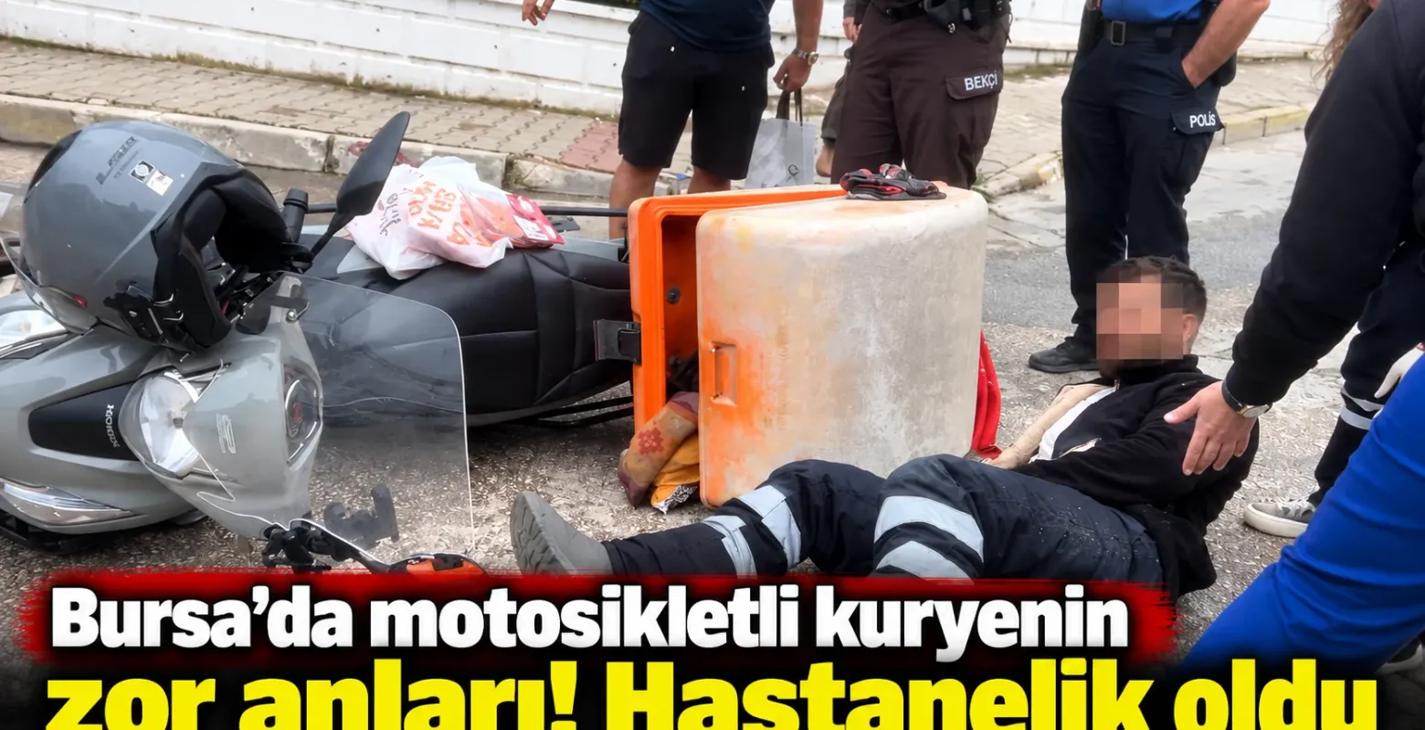 Bursa’da motosikletli kuryenin zor anları! Hastanelik oldu