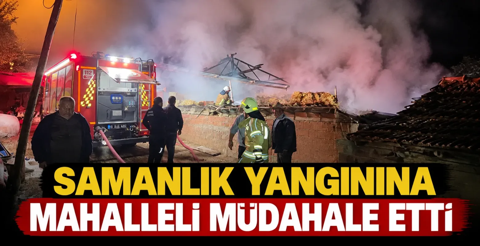 İnegöl Halhalca'da samanlık yangınına mahalleli müdahale etti
