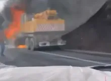 İş makinesi alev alev yandı