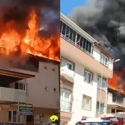 3 katlı binanın çatısı alev alev yandı