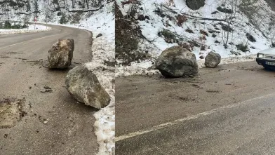 İnegöl'de heyelan! Yol kısmen trafiğe kapandı