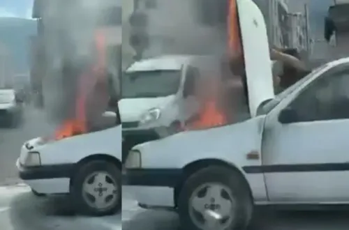 Seyir halindeki araç alevlere teslim oldu