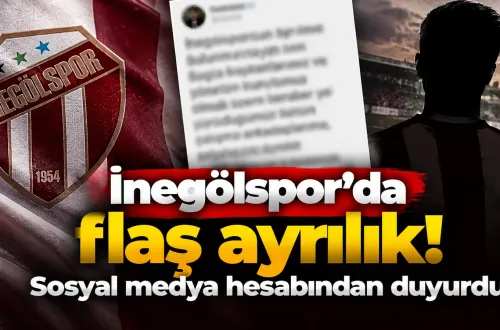 İnegölspor'da flaş ayrılık! Sosyal medya hesabından duyurdu