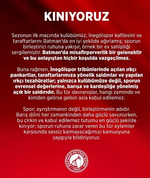 Batman Petrolspor’dan İnegölspor Maçı Sonrası Sert Açıklama