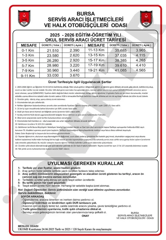 Servis ücretlerie zam! Velilere yeni tarife