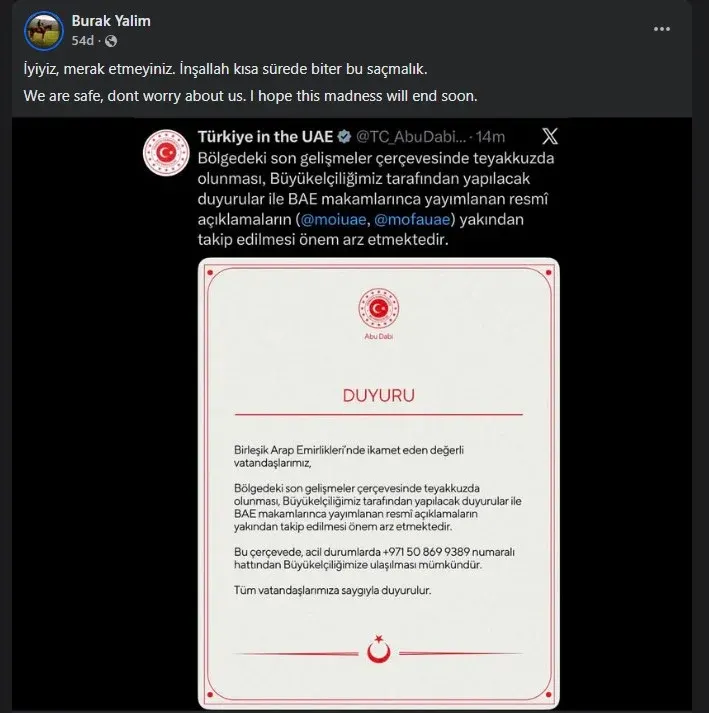 İran BAE'yi vuruyor! İnegöllü isimden iyiyiz mesajı