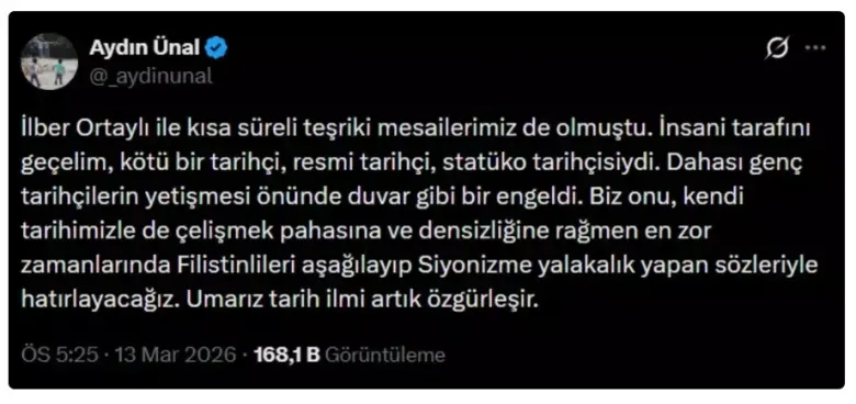 İlber Ortaylı 78 yaşında hayatını kaybetti, Aydın Ünal tepki çekti