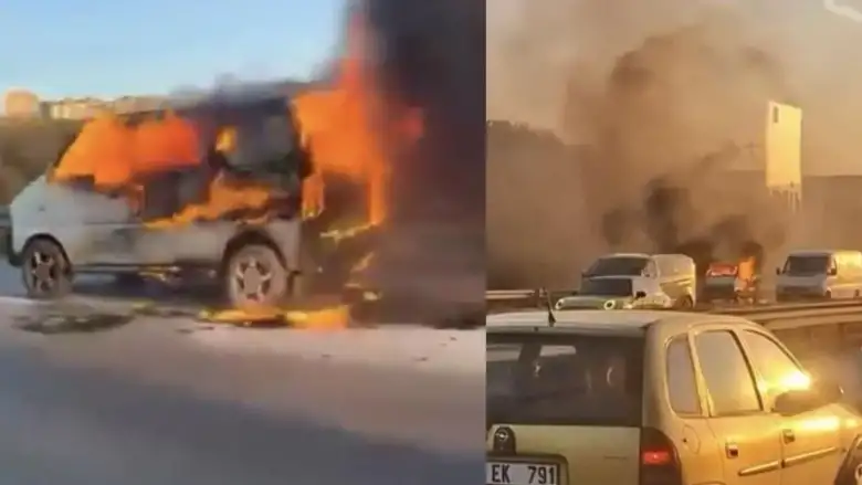 Trafikteki araç bir anda alev topuna döndü!