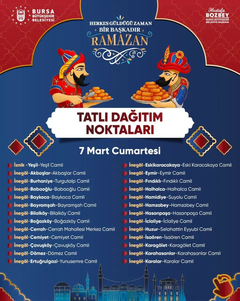 İnegöl’de Teravih Sonrası Tatlı Dağıtımı Yapılacak