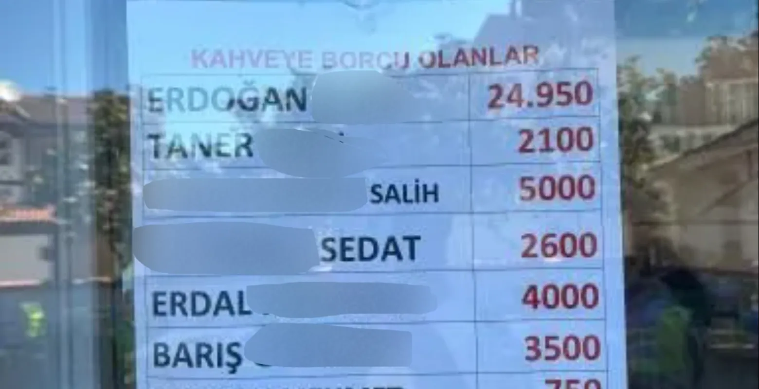 İnegöl'de bir esnaf borcu olanların listesini cama astı